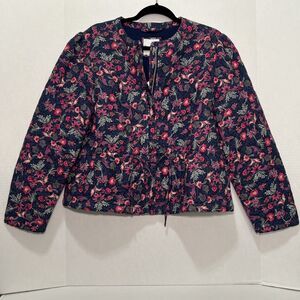 Tommy Bahama Sweeping Floral Quilted Jacket Size Large Island Navy Indigo Palms